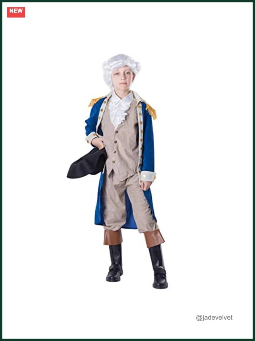 Kids George Washington Colonial Costume with Wig and Hat for Halloween